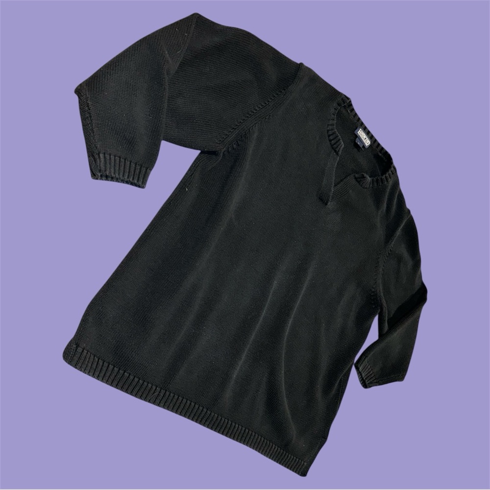 Heavy Duty Black V-Neck Women’s Sweater 100% Cotton - Lands End 3XL